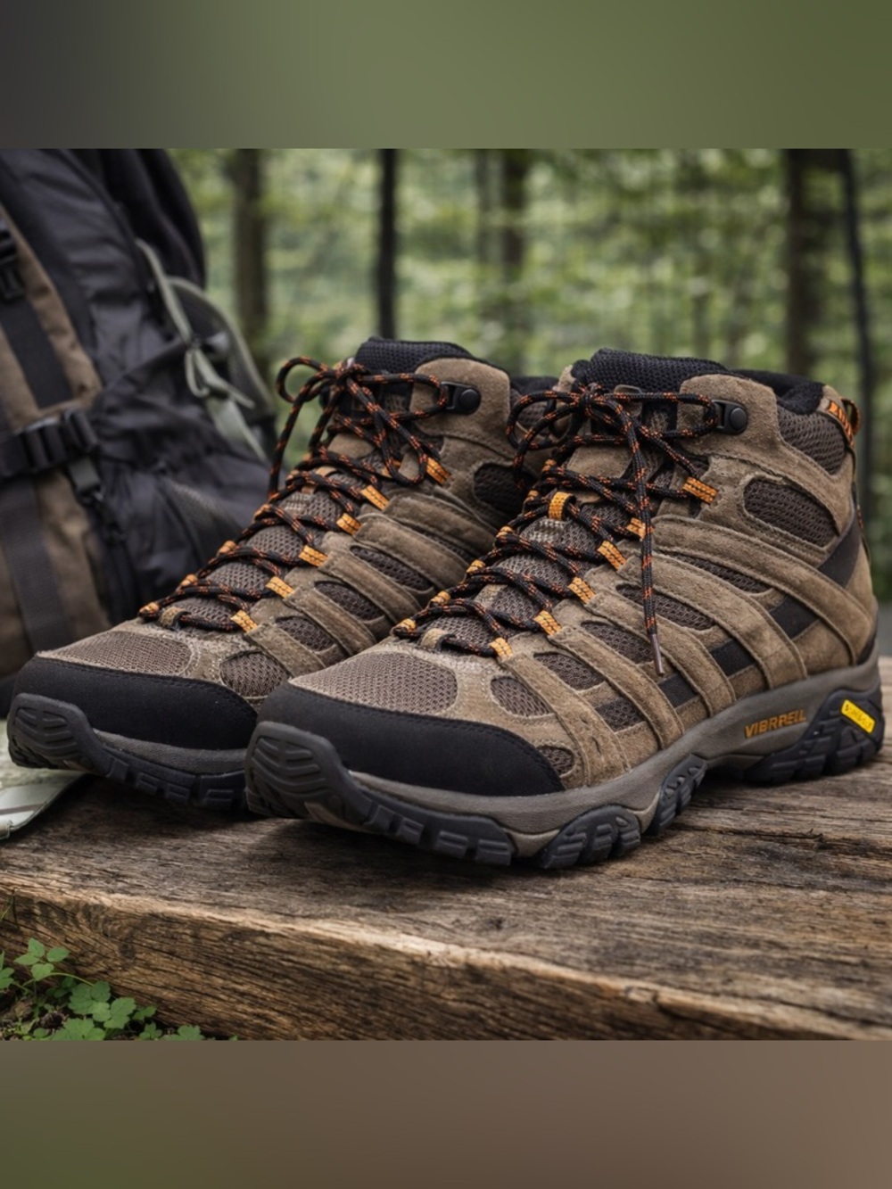 Merrell 12W Brown and Black Mens Mid-Height Hiking Boots Suede Mesh Vibram Trail